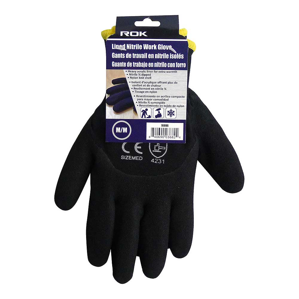 ROK Lined Nitrile Coated Winter Work Gloves - Medium