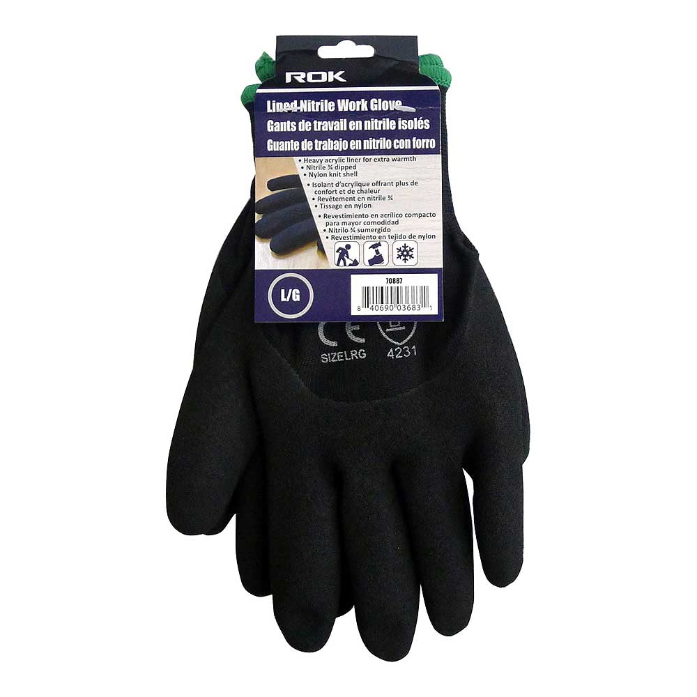ROK Lined Nitrile Coated Winter Work Gloves - Large