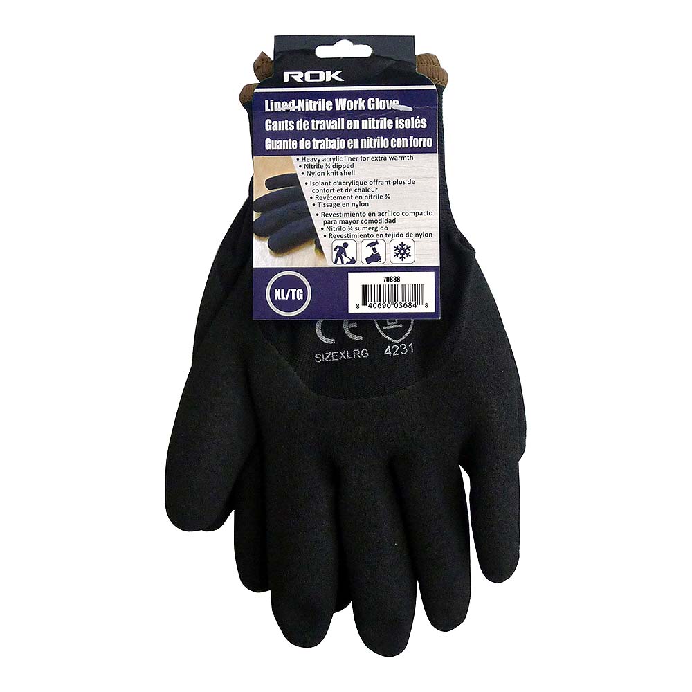 ROK Lined Nitrile Coated Winter Work Gloves - Extra Large