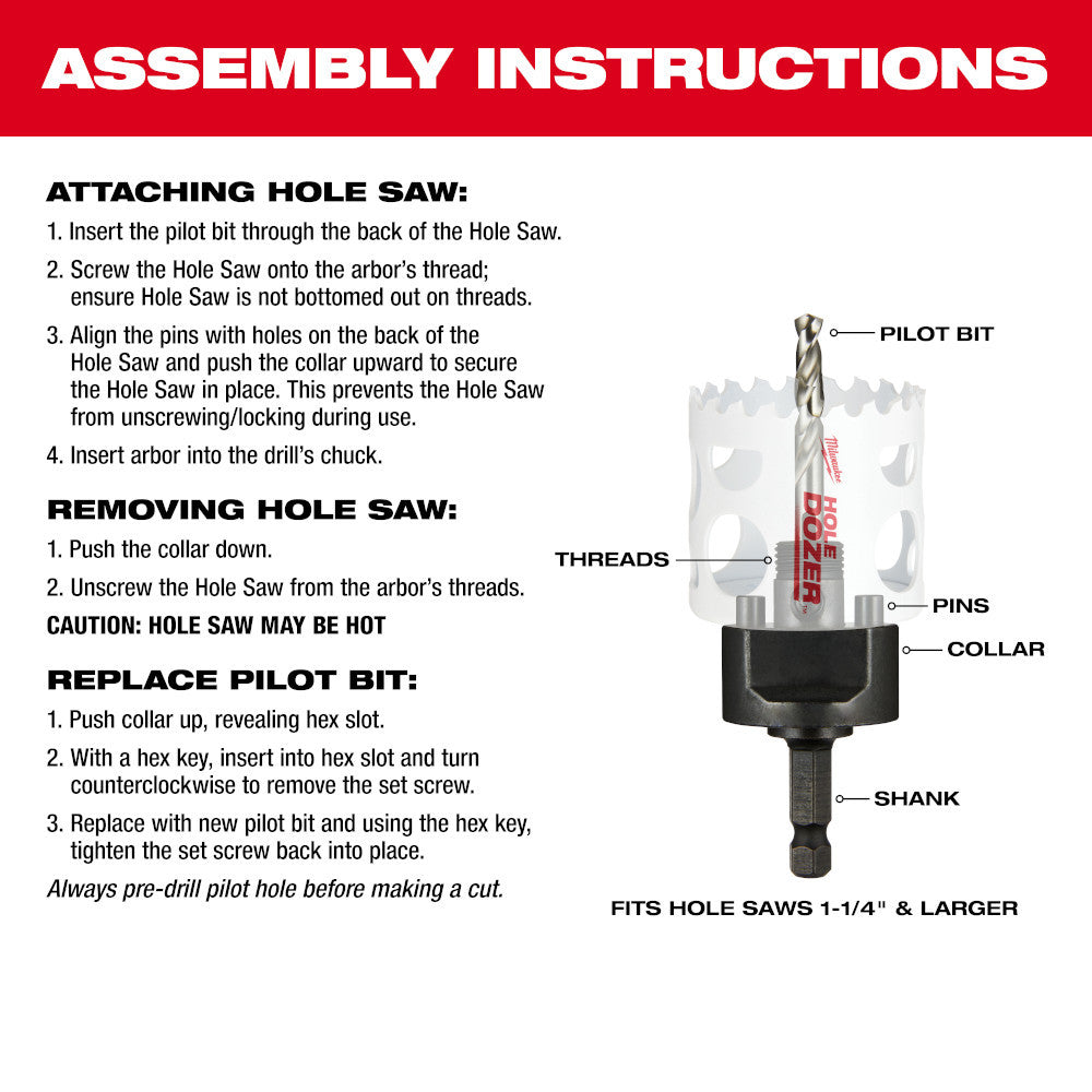 Milwaukee 3/8 inch Large Thread Quick Change Hole Saw Arbor