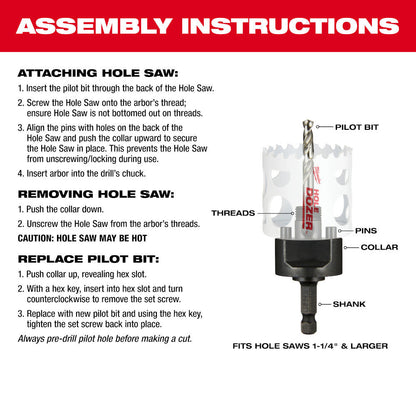 Milwaukee 3/8 inch Large Thread Quick Change Hole Saw Arbor