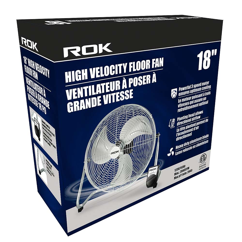 ROK 18in High Velocity Floor Fan