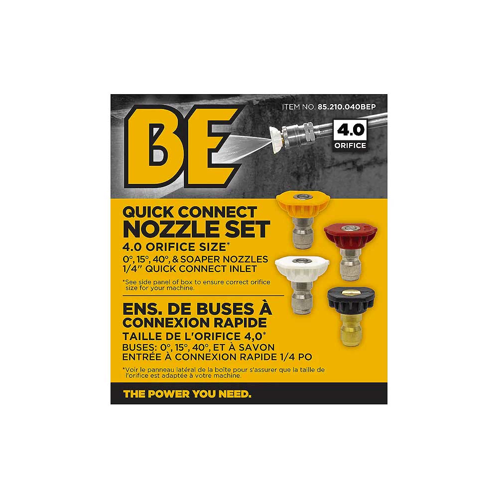 BE 040 Quick Connect Pressure Washer Nozzle Spray Tips Set - 4pk