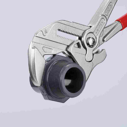 Knipex 8603300SBA 12 inch Adjustable Wrench Pliers holding plastic plumbing fitting