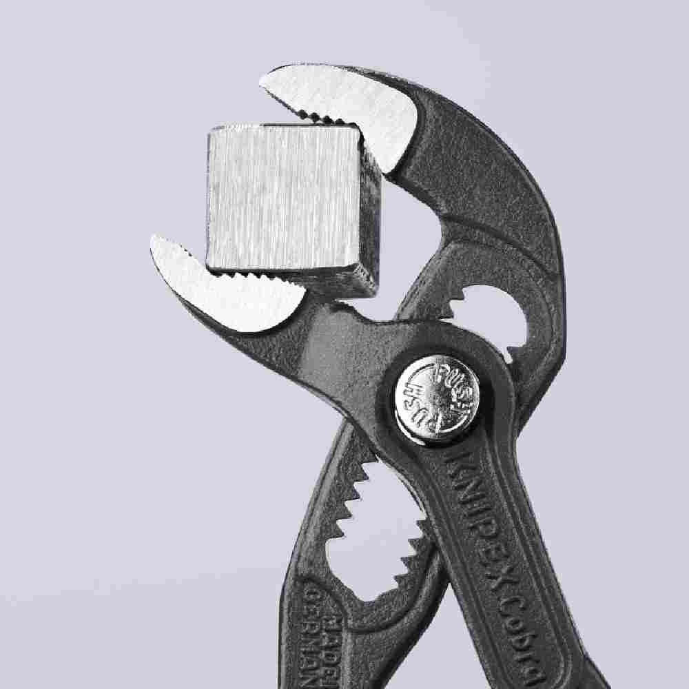 Knipex 8701250SBA 10 inch Cobra Water Pump Plier showing holding square stock