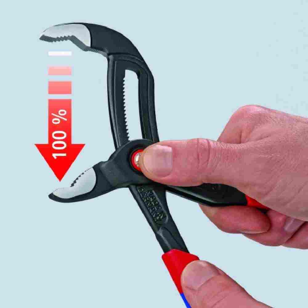 Knipex 8721250SBA 10 inch Cobra QuickSet Water Pump Plier showing the release action of jaws