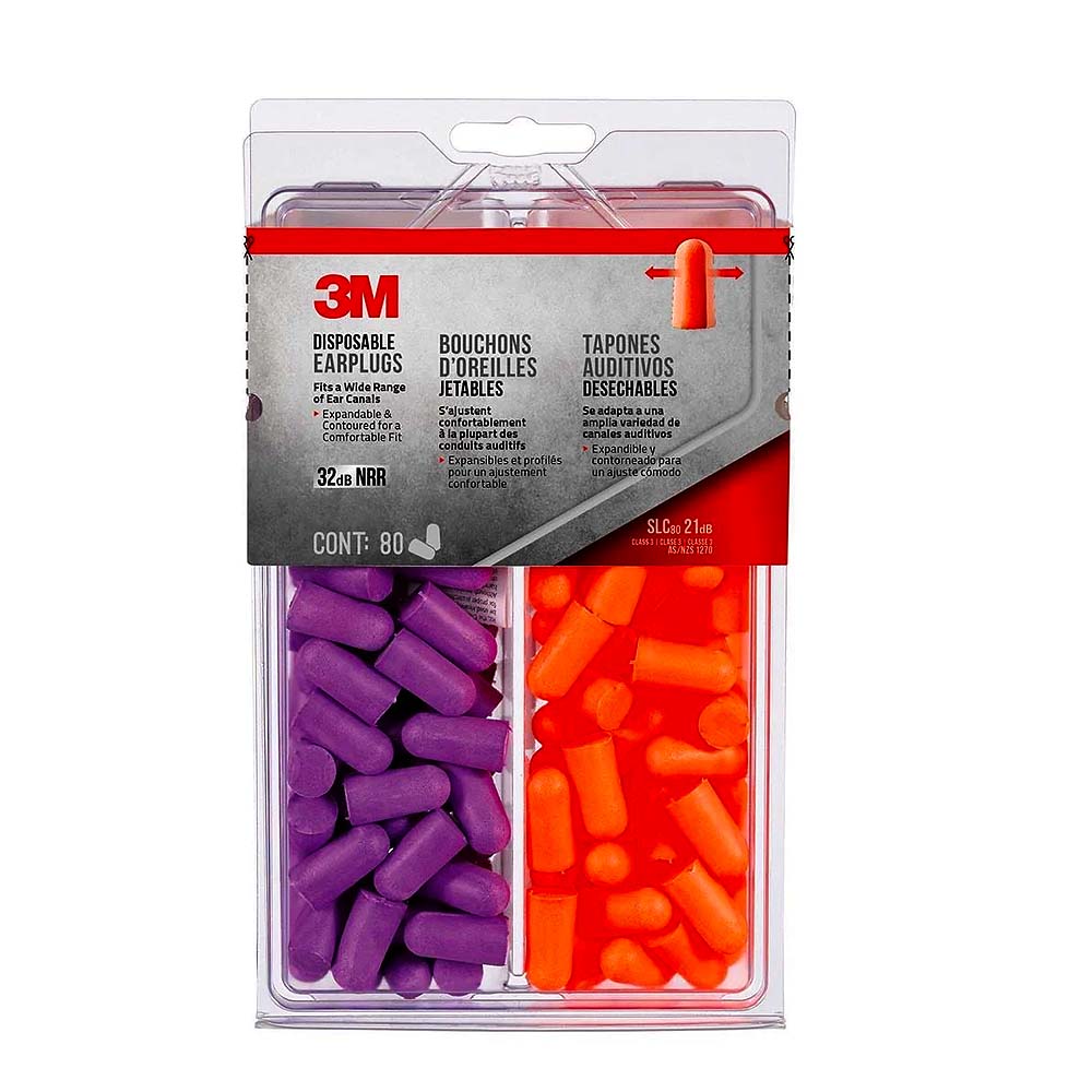 3M Purple & Orange Disposable Earplugs - 80 Pairs