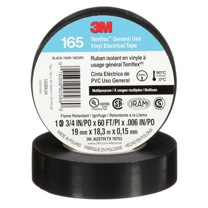 3M Temflex Vinyl Electrical Tape 165 Gray 3-4 Inch x 60 Ft 19 Mm x 18 M 6 Mil 100 Rolls-Case