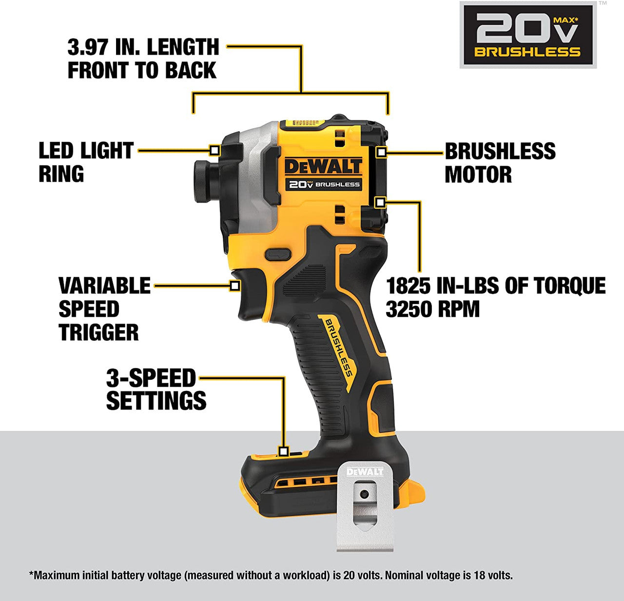 DeWalt DCF850B 20V MAX ATOMIC Brushless 3-Speed 1/4 inch Impact Driver (Tool Only)