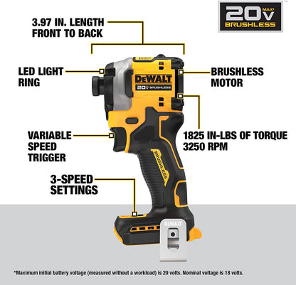 DeWalt DCF850B 20V MAX ATOMIC Brushless 3-Speed 1/4 inch Impact Driver (Tool Only)
