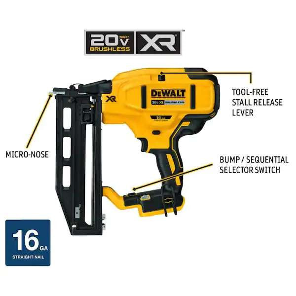 DeWalt DCN662B 20V MAX XR 16 Gauge Cordless Straight Finish Nailer (Tool Only)