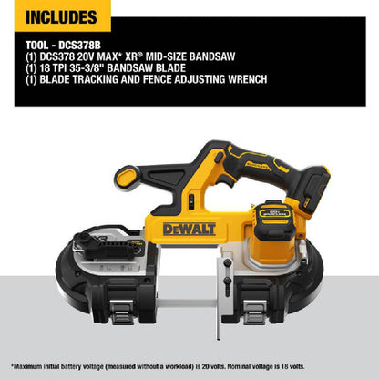 DeWalt DCS378B 20V MAX XR Cordless Brushless 3-3/8 Inch Mid-Size Bandsaw (Tool Only)