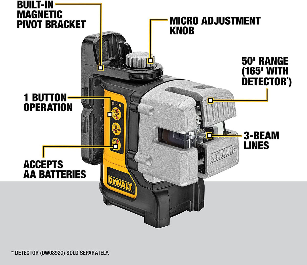 DeWalt DW089K 3-Beam Red Line Laser