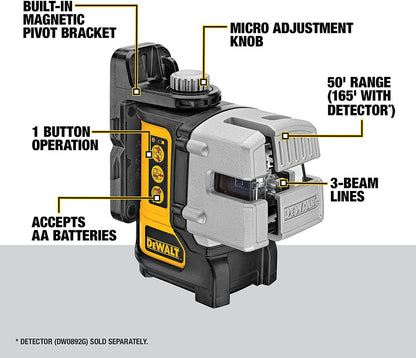 DeWalt DW089K 3-Beam Red Line Laser