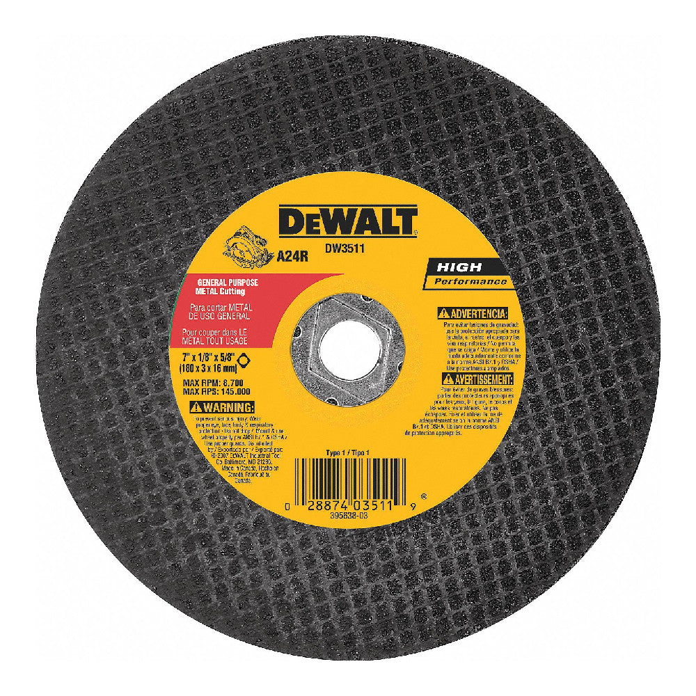 DeWalt DW3511 7 Inch x 1/8 Inch x 5/8 Inch Type 1 HP Metal Cutting Abrasive Saw Blade