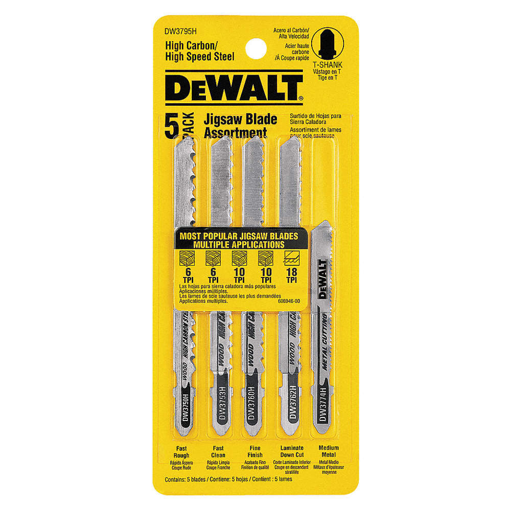 DeWalt DW3795H 5pc T-Shank Jig Saw Blade Set