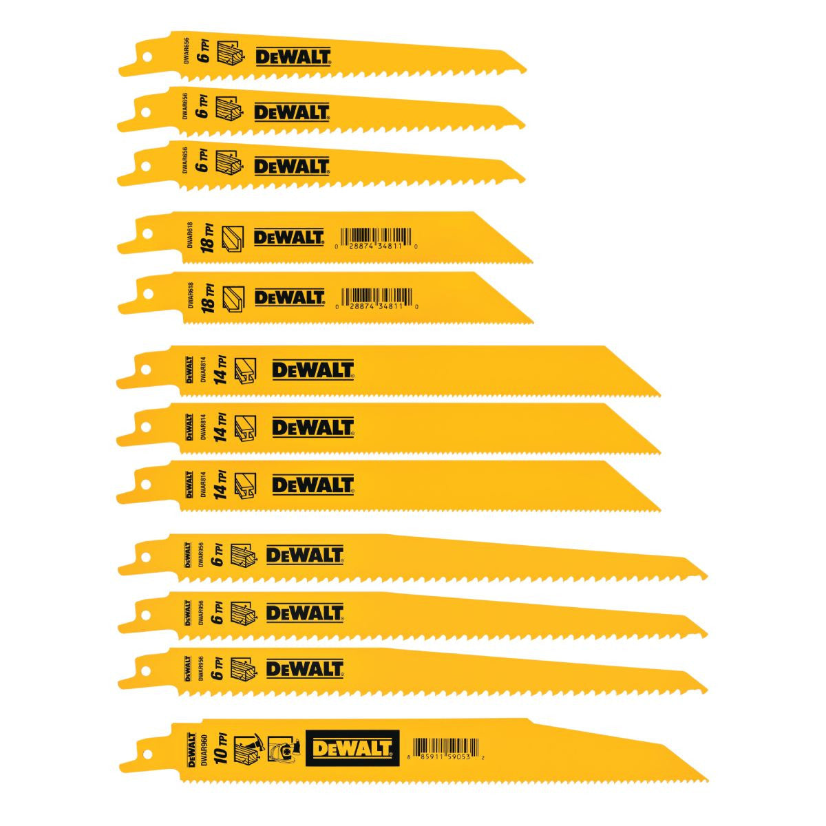 DeWalt DW4892 12pc Bi-Metal Reciprocating Saw Blade Set