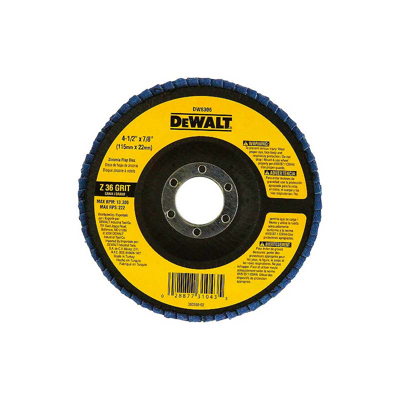 DeWalt 4-1/2in x 7/8in Type 29 HP 36-Grit Zirconia Flap Disc