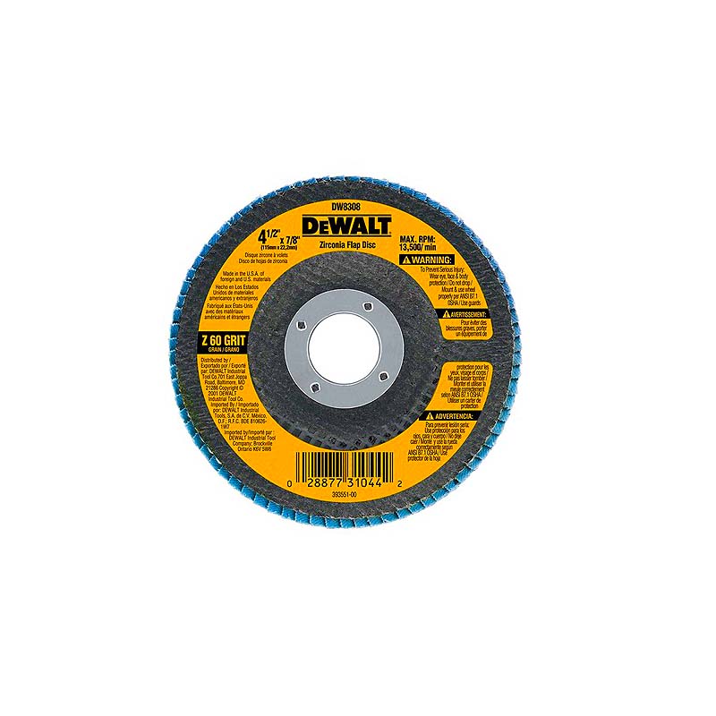 DeWalt 4-1/2in x 7/8in Type 29 HP 60-Grit Zirconia Flap Disc