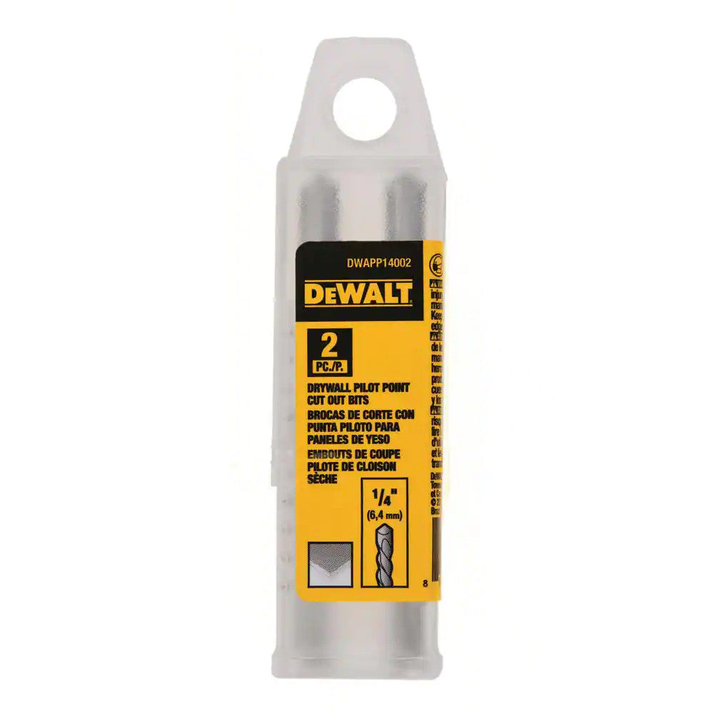 DeWalt DWAPP14002 1/4 Inch Drywall Pilot Point Cut Out Bits - 2pk
