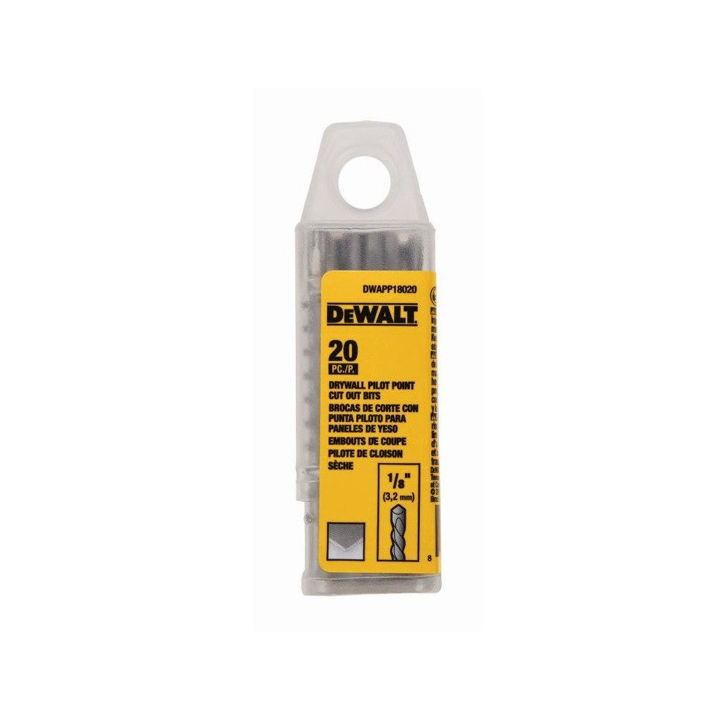 DeWalt DWAPP18020 1/8 Inch Drywall Pilot Point Cut Out Bits - 20pk