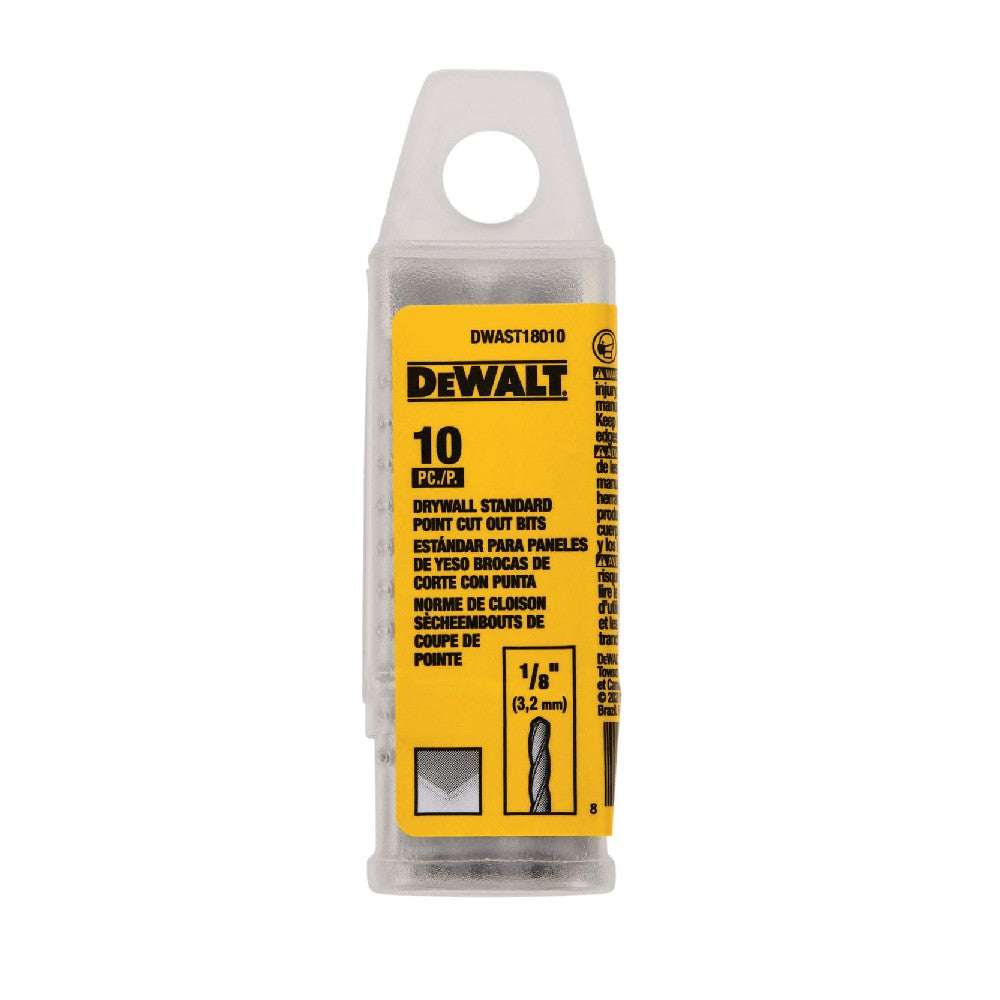 DeWalt DWAST18010 1/8 Inch Drywall Standard Point Cut Out Bits - 10pk