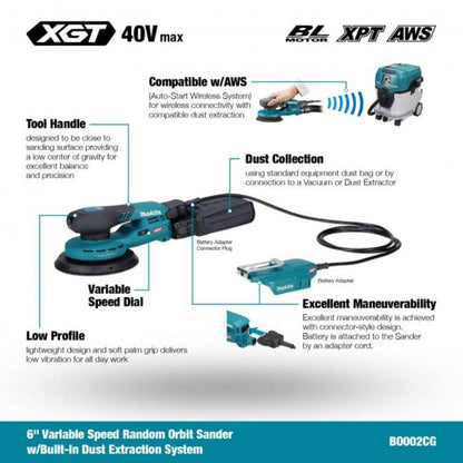 Makita BO002CGZ 40V MAX XGT Cordless Brushless 6in Random Orbit Sander (Tool Only)