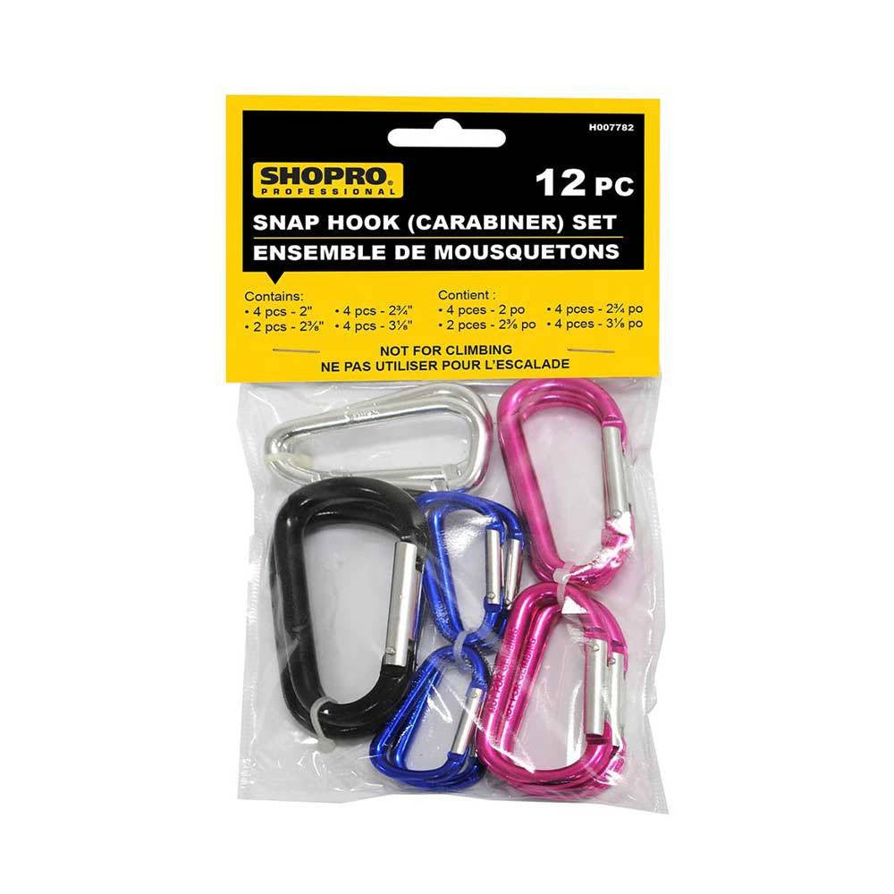 SHOPRO H007782 12pc Assorted Aluminum Utility Carabiner Set