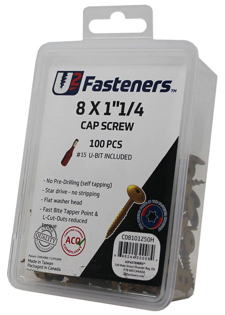 U2 Fasteners Cap Screws 8 x 1-1/4in - 100pk