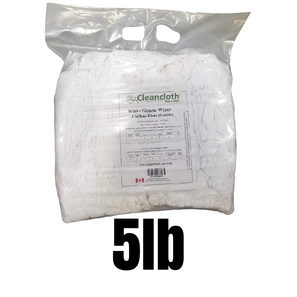 Clean Cloth 5lb Ganzie 100% White Cotton Knit Wipers