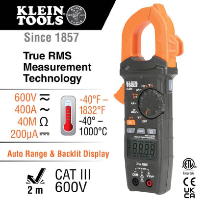 Klein Tools CL320 400 Amp HVAC Digital Clamp Meter showing feature
