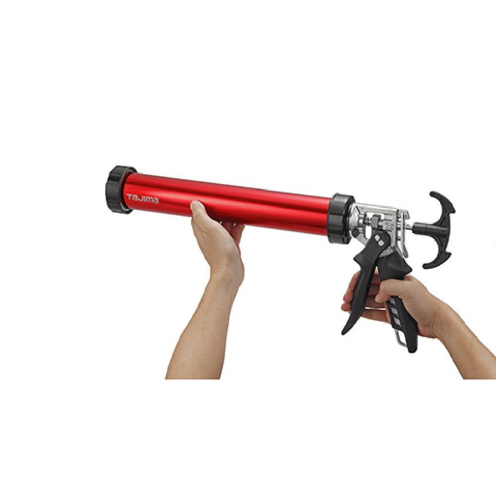Tajima CNV-FSP26-600 Convoy Super 26 Sausage Gun 2-Way Caulk Gun showing caulking being held