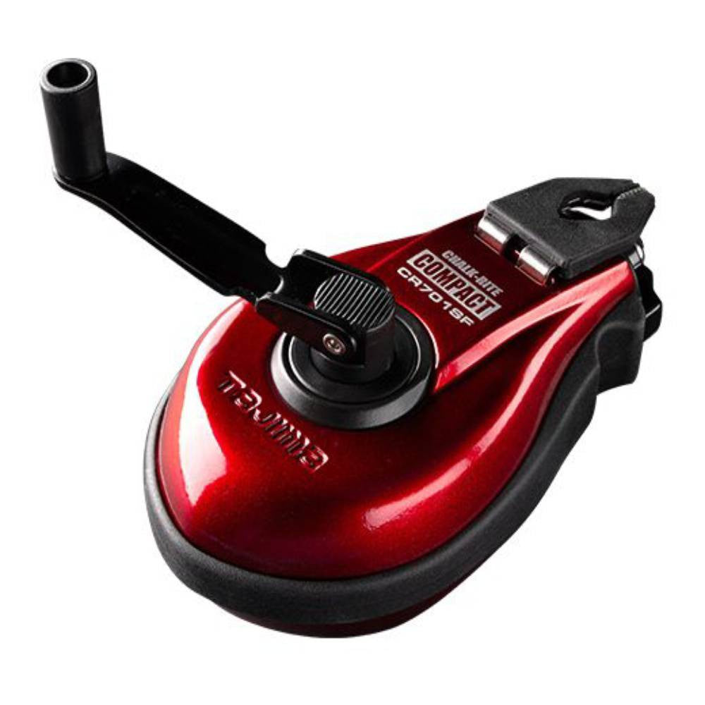 Tajima CR701SFR 50' Chalk-Rite Compact Extra Bold Chalk Line Reel - Red showing handle opening