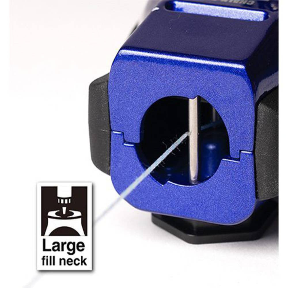Tajima CR802SFB 50' Chalk-Rite Compact Ultra Thin Chalk Line Reel - Blue showing refill port