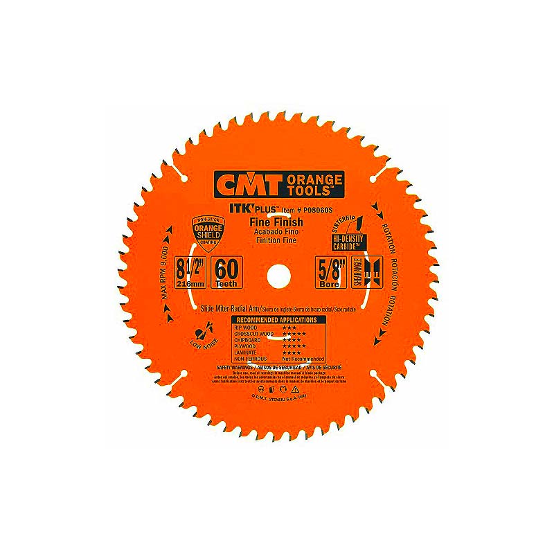 CMT ORANGE TOOLS 8-1/2in x 60T ITK Plus Fine Finish Siding Compound Miter Saw Blade