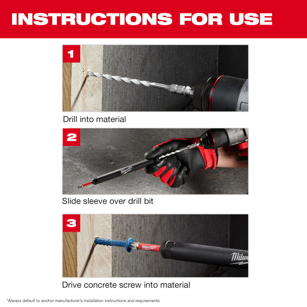 Milwaukee 48-20-9006 SHOCKWAVE 3/16-inch x 4-inch x 6-inch Carbide Hammer Drill Bit