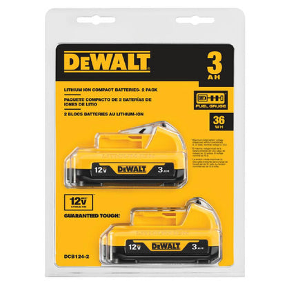 DeWalt DCB124 12V 3.0 Ah Li-Ion Battery - 2pk showing in packaging