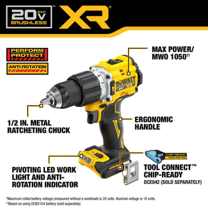 DeWalt DCD806B 20V MAX XR Cordless Cordless 1/2in Hammer Drill/Driver (Tool Only) showing features of the drill