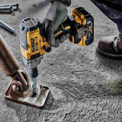 DeWalt DCF892B 20V MAX XR Cordless Mid-Range 1/2 inch Impact Wrench with Detent Pin Anvil (Tool Only) showing in use fastening steel leg support to concrete