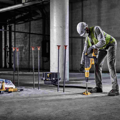 DeWalt DCH775X2 60V MAX Cordless Brushless 2 inch SDS Max Combination Rotary Hammer Drill Kit showing vertical drilling into concrete