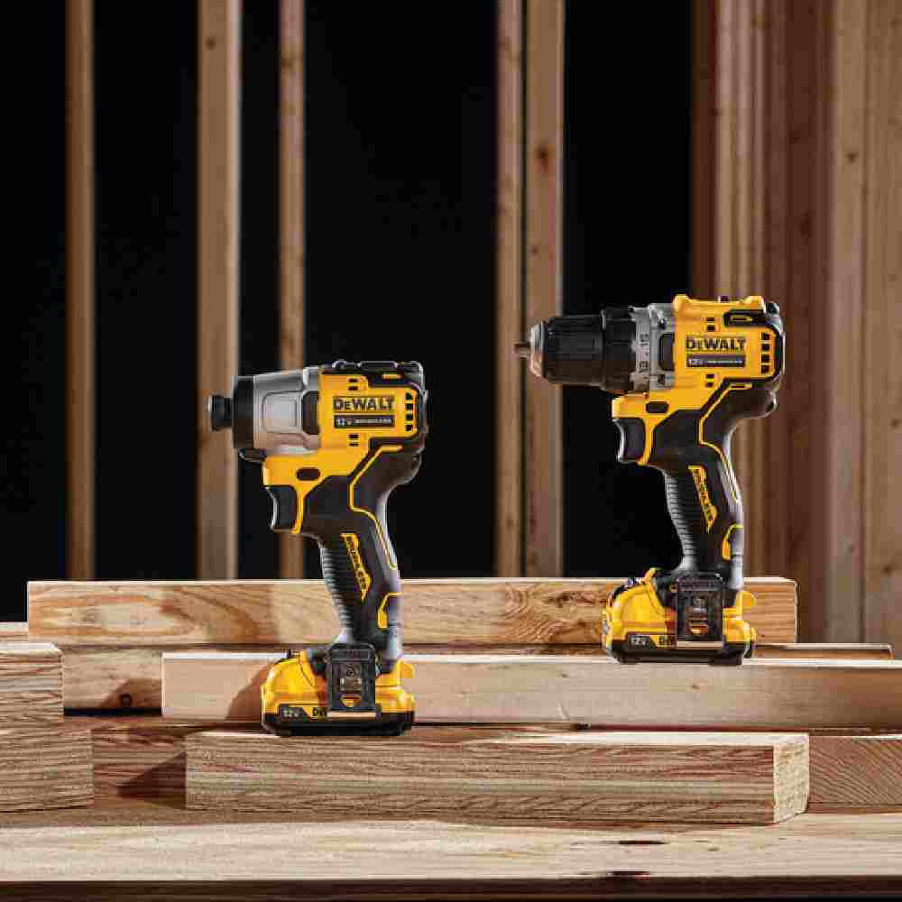 DeWalt DCK221F2 XTREME 12V MAX 2-Tool Cordless Brushless 3/8 inch Drill & Impact Driver Kit showing drill and impact on jobsite