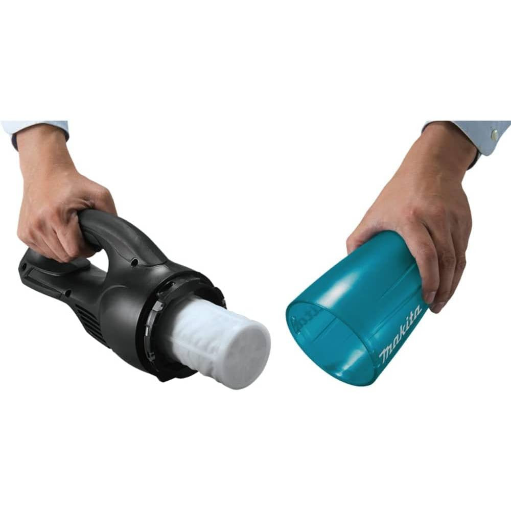 Makita DCL180ZB 18V LXT Cordless Stick Vacuum Cleaner (Tool Only) showing vacuum in use cleaning car seat clean