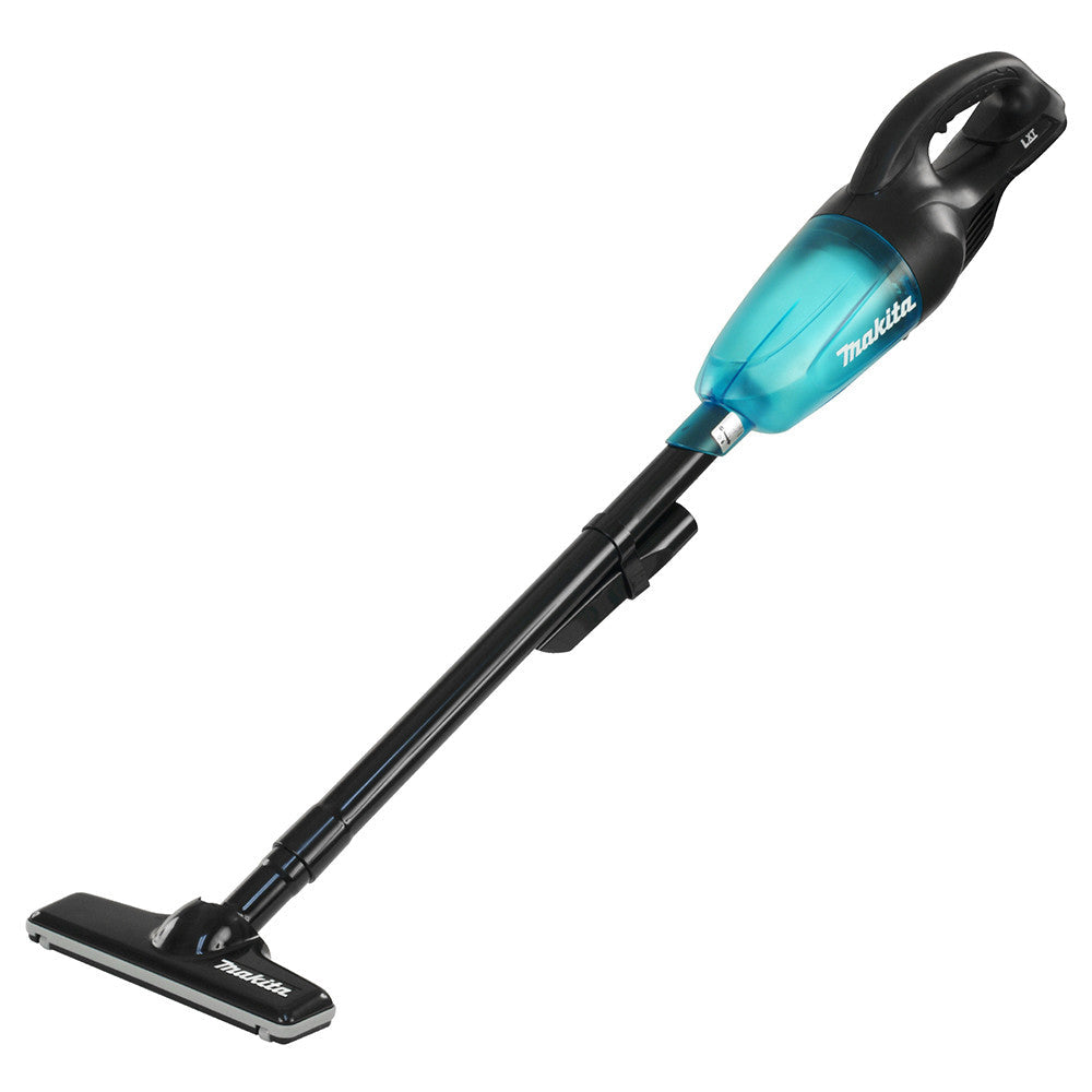 Makita DCL180ZB 18V LXT Cordless Stick Vacuum Cleaner (Tool Only) showing vacuum with floor nozzle and extension attached