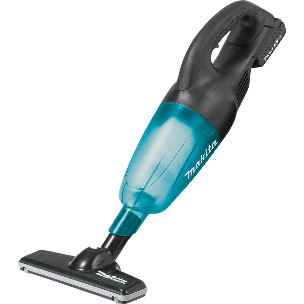 Makita DCL180ZB 18V LXT Cordless Stick Vacuum Cleaner (Tool Only) showing vacuum with floor nozzle attached