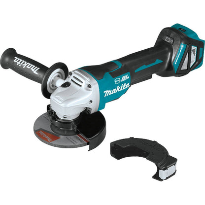 Makita DGA517Z 18V LXT Cordless Brushless 5 inch Angle Grinder with Paddle Switch (Tool Only) showing grinder with additional guide