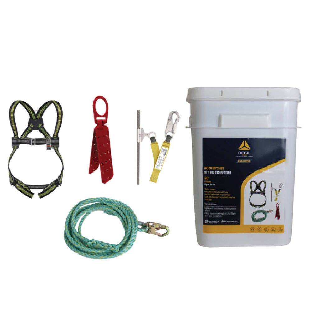 DEGIL 50' Pro Series Roofers Fall Arrest Kit with Reusable Roofer Bracket
