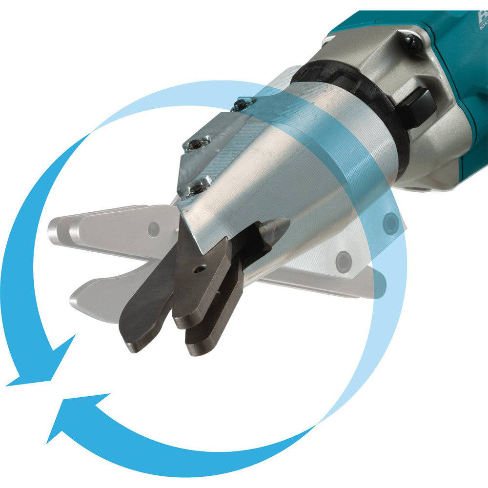 Makita DJS800Z 18V LXT Cordless Brushless Fibre Cement Shears (Tool Only) showing the swivel capability