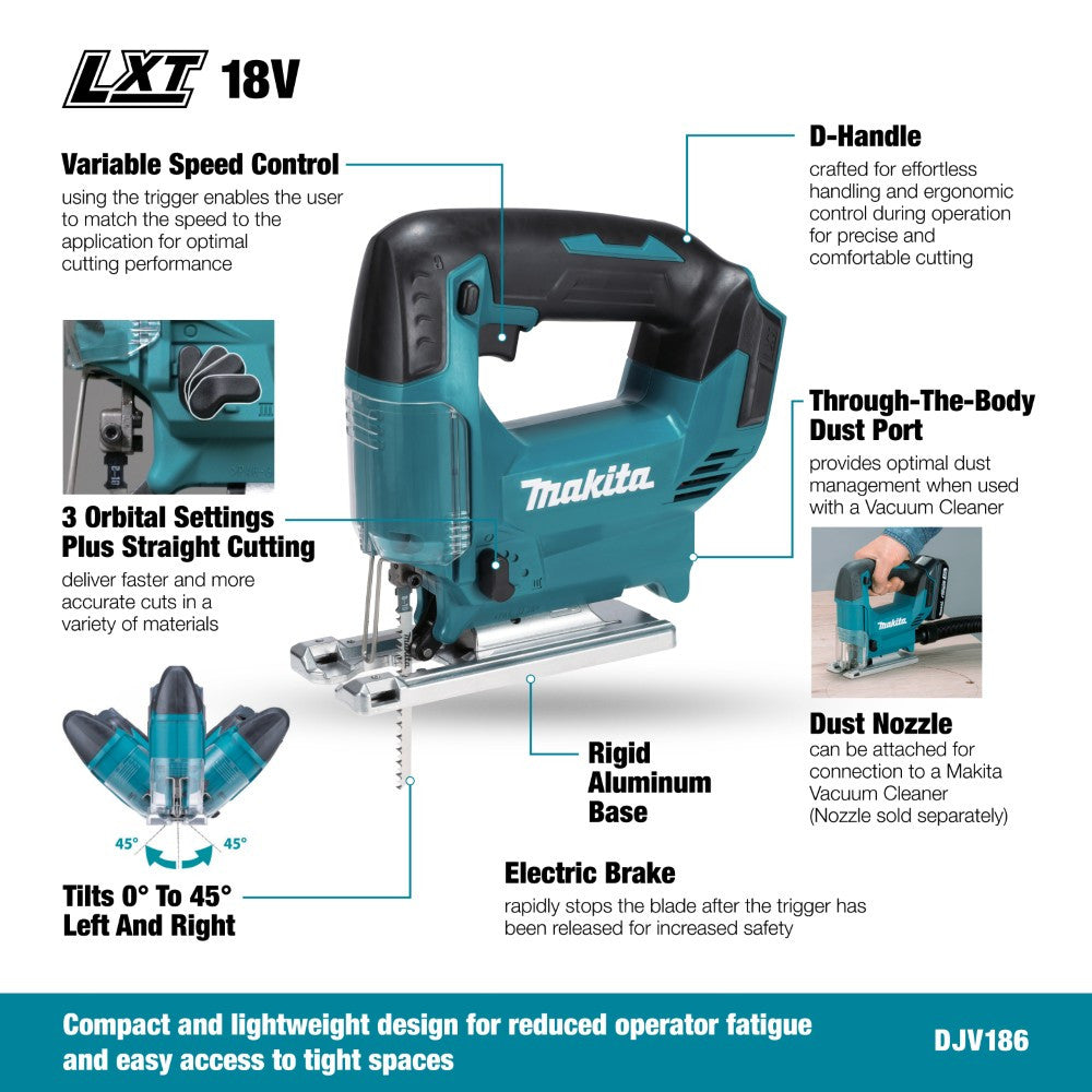 Makita DJV186Z 18V LXT Cordless Brushless Jig Saw with D-Handle (Tool Only)