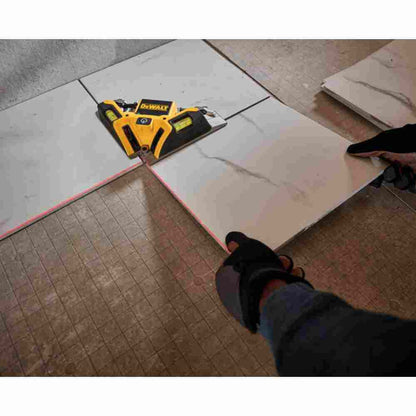 DeWalt DW0802 33' Laser Square showing in use levelling and squaring tiles during floor installation