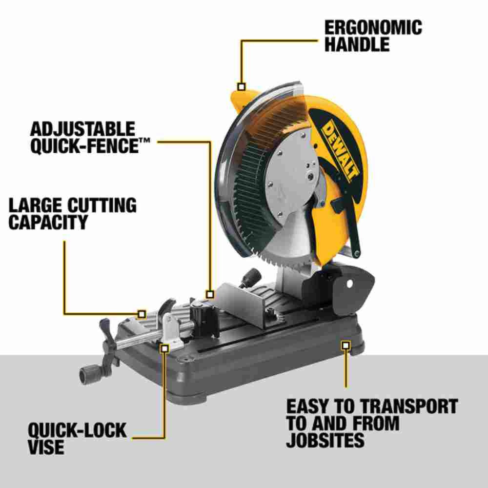 DeWalt DW872 15 Amp 14 inch Multi-Cutter Saw showing features of the cut off saw